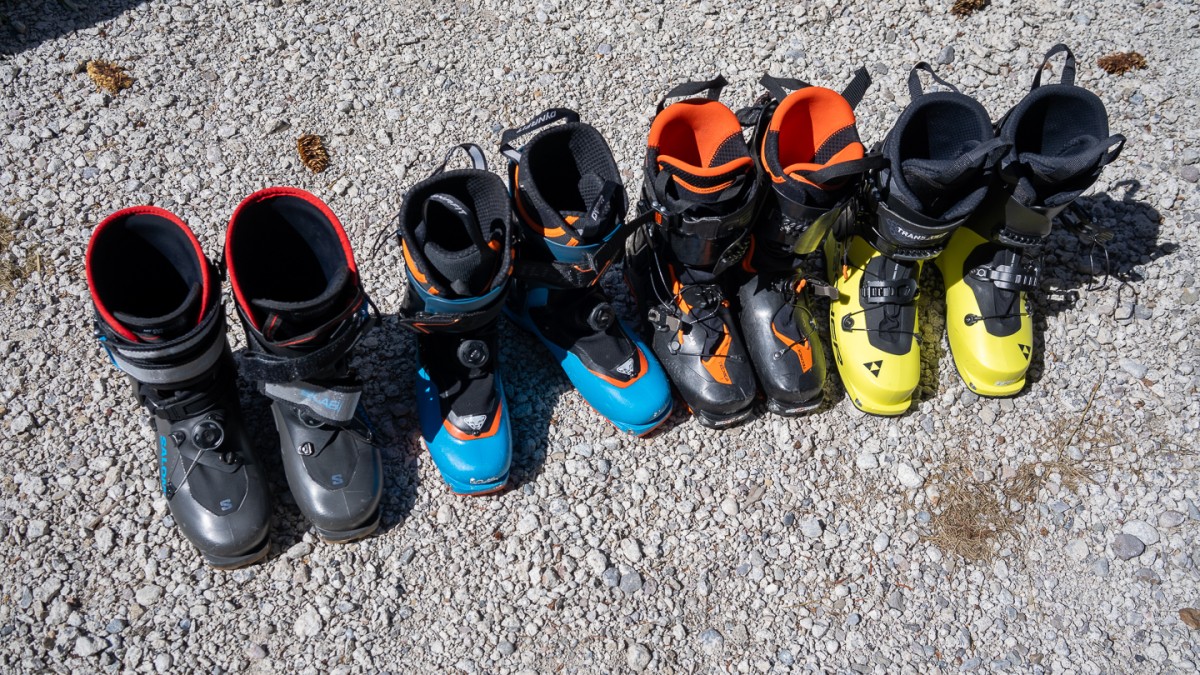 Best Backcountry Ski Boots Review (2023 tested new ski boots. Left to right: Salomon MTN Lab Summit, Dynafit TLT X, Tecnica Zero G Peak, Fischer Transalp...)