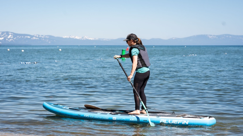inflatable sup - the bluefin performs like a solid board once you get it on the water.