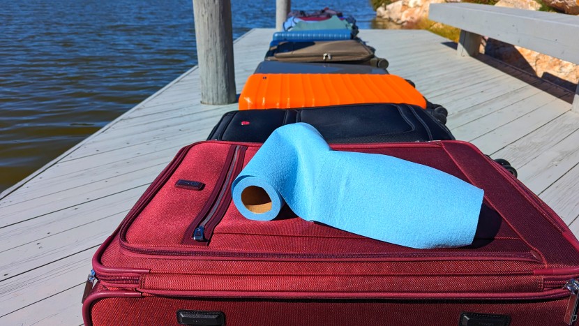 luggage - gearing up for our water testing. we filled each bag with a section...