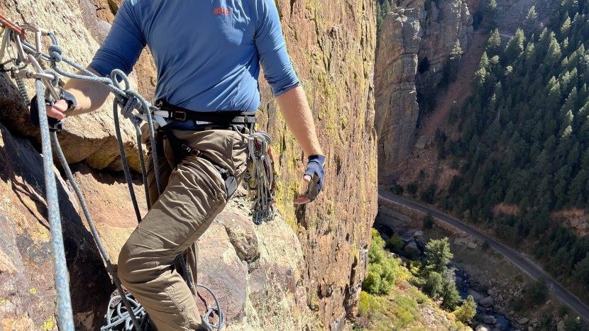 climbing harness - the petzl aquila is comfortable to wear at hanging belays, like this...