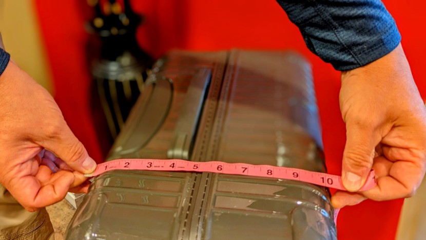 rimowa essential check-in l - measuring the exterior depth of our rimowa. it&#039;s smaller than other...