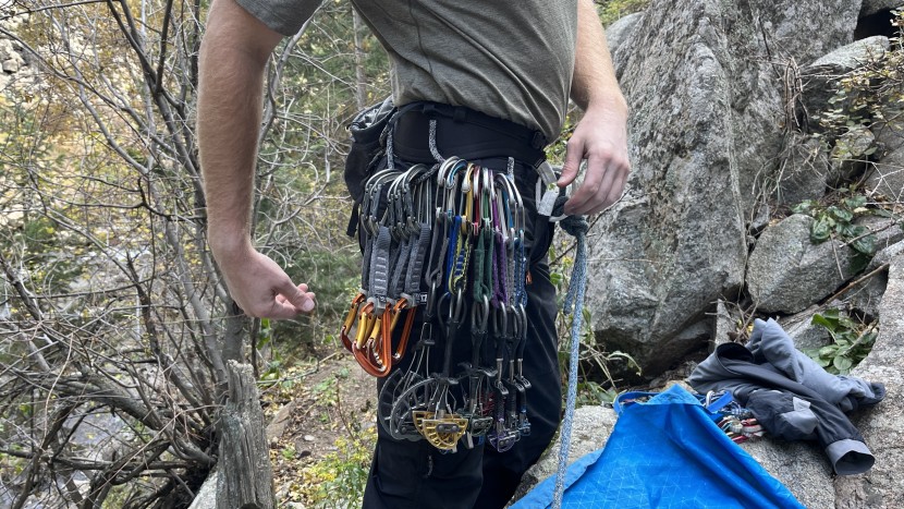 climbing harness - trad and multi-pitch harnesses have large gear loops that can store...