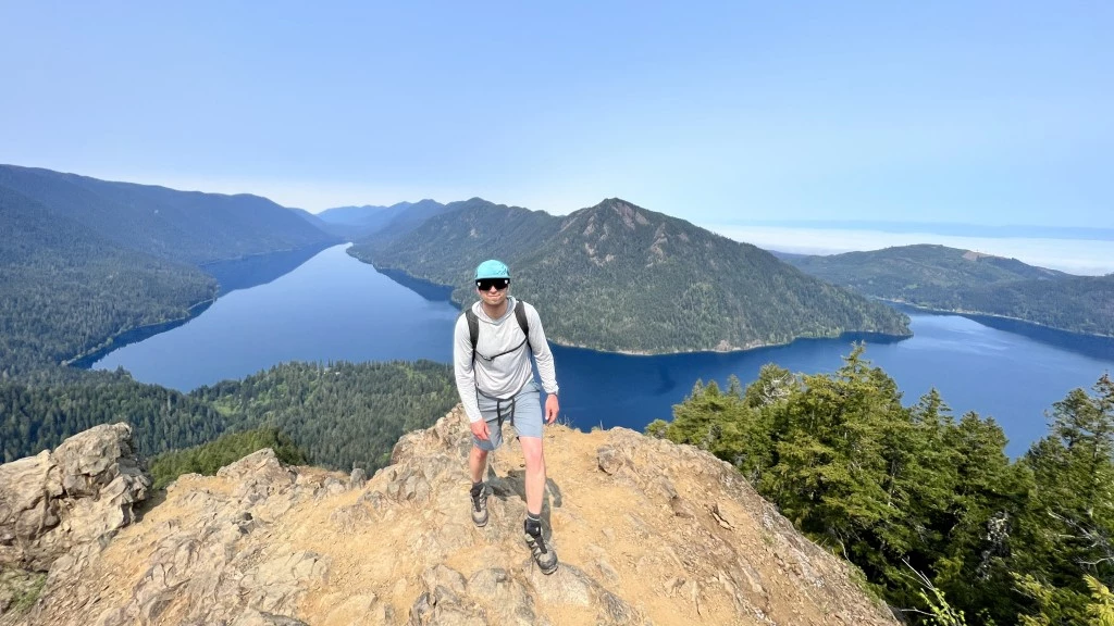 Hiker enjoying comfortable trail walk in scenic mountain landscape