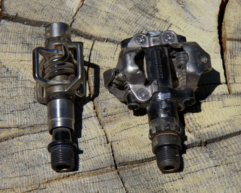 shimano m520 - the crankbrothers eggbeater 2 (left) and shimano m520 (right) are...