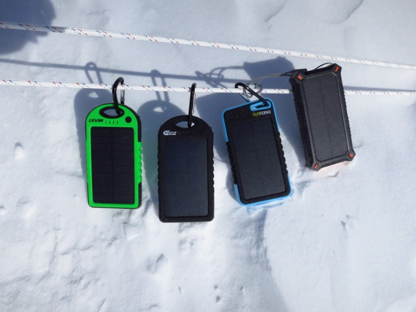 creative edge solar-5+ - a lineup of all the pocket sized chargers tested while acclimating...