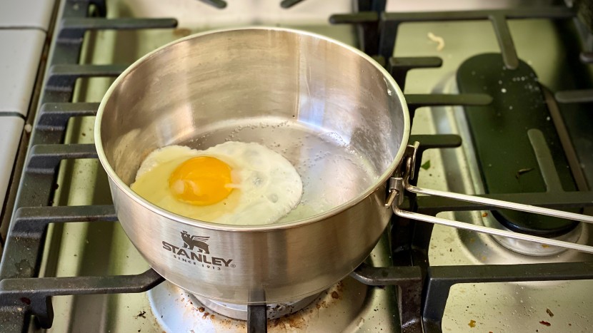 oil and salt go a long way to prepare the pan for frying eggs.