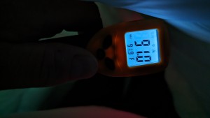 Checking the interior temperature of the Kelty Catena.