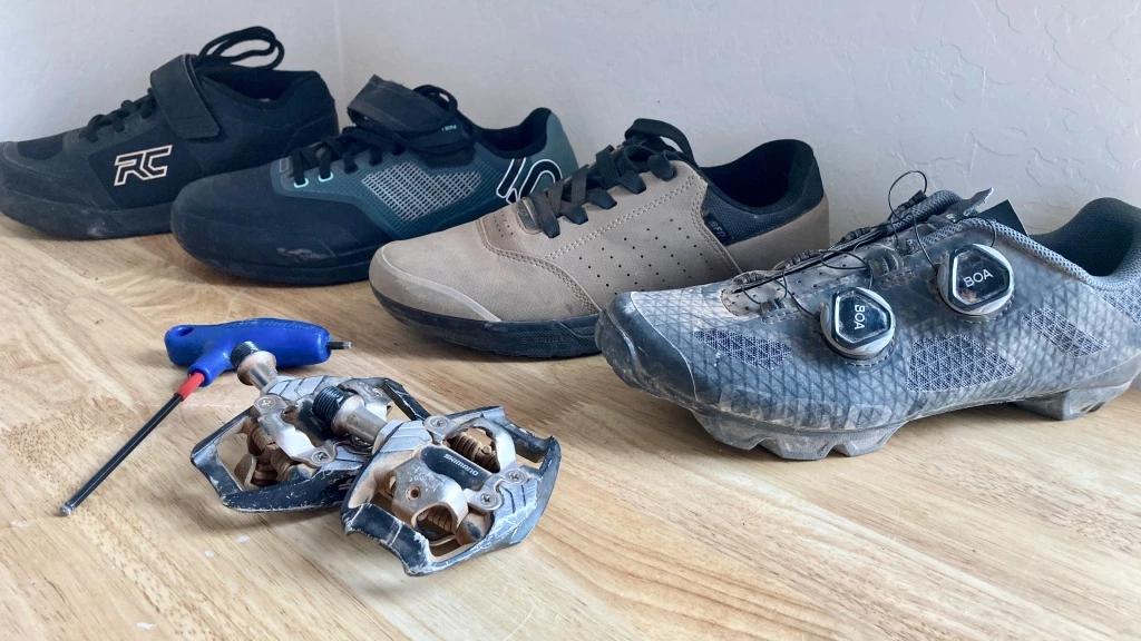 bike shoes - clipless pedals, pictured in the foreground, have become a...