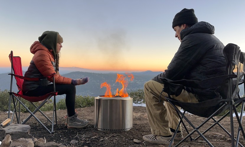 testing the solo stove in crisp conditions.