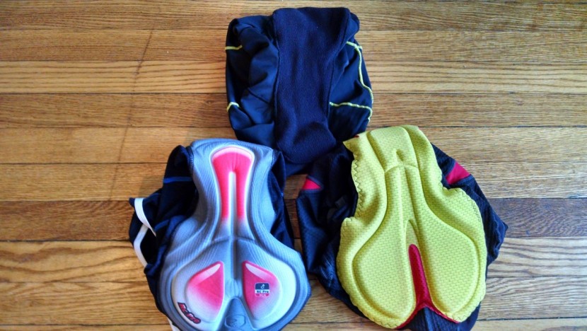 sugoi evolution bibs - notice the concentrated padding of the bottom two chamois...