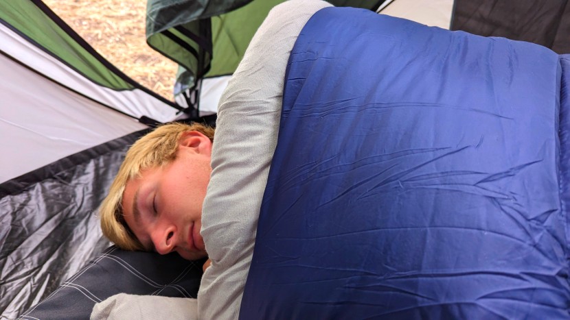 camping sleeping bag - staying cozy and warm in our coleman brazos during a chilly fall...