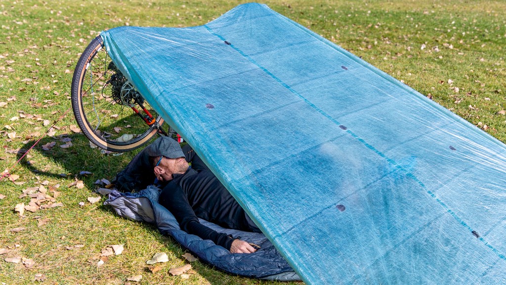 hyperlite mountain gear flat tarp - poles aren't technically needed to set up this tarp. here our tester...