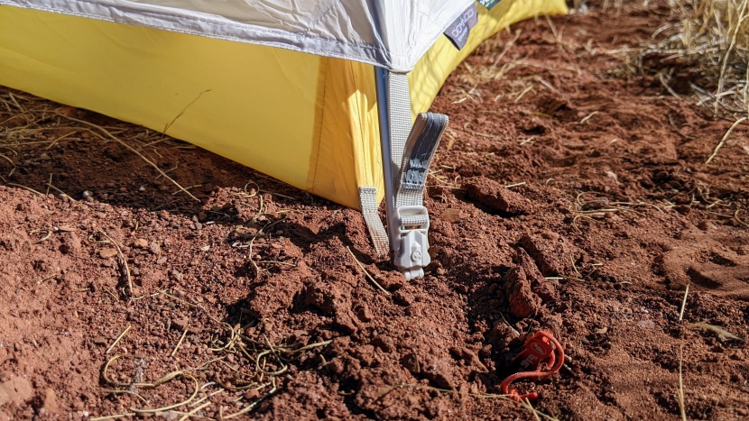 a clip lets you quickly attach the fly to the tent body.