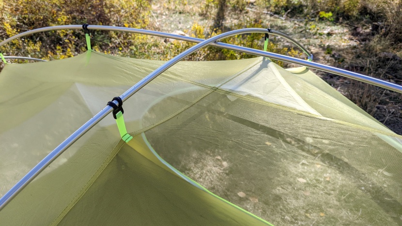 set up the poles and simply clip the tent into them.