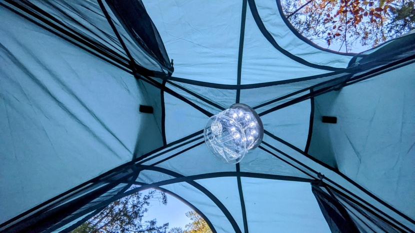 rei co-op trailmade 2 - a single loop in the ceiling is enough to hang a light.
