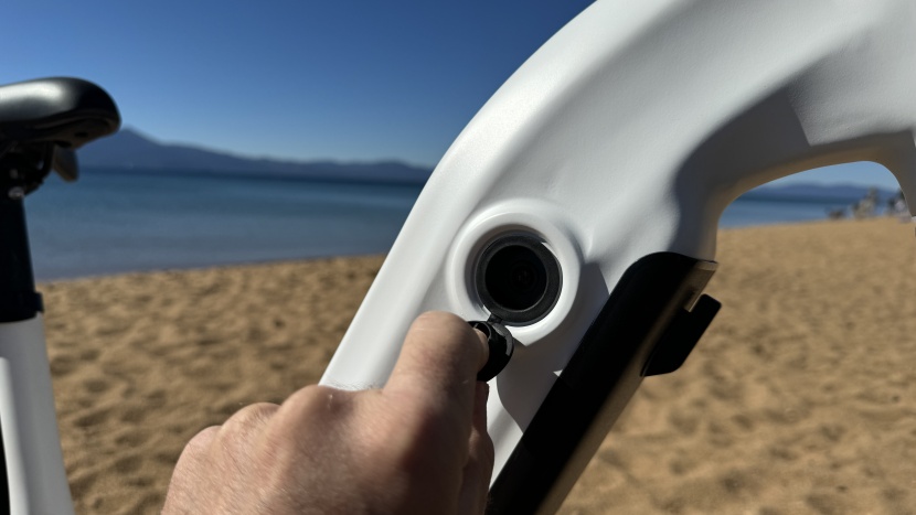 ride1up rift st - the charging port with its rubber door open, the lockable and...