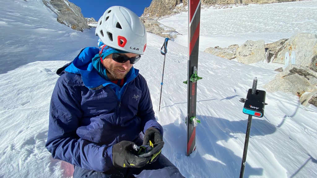 personal locator beacon - testing the bivy stick in the tetons during the fall ski season.