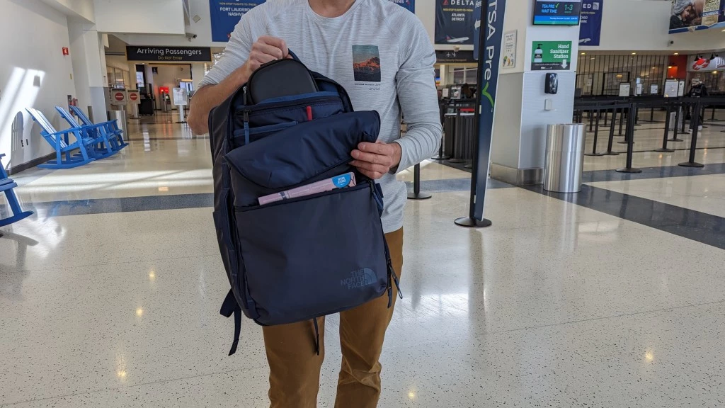 the north face base camp voyager travel backpack review - we kept all our frequently used items like headphones and a magazine...
