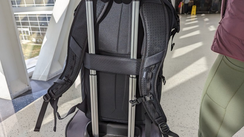 travel backpack - the small secures a travel bag to a roll-aboard suitcase.