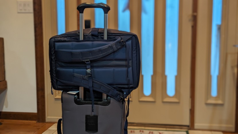 the north face base camp voyager - the luggage pass-through sleeve is large enough to slide on easily...