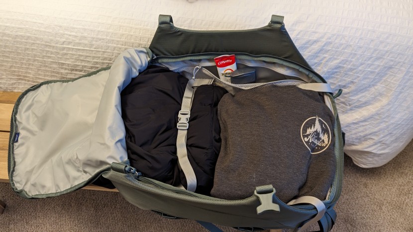 travel backpack - internal compression straps help secure and compress gear.