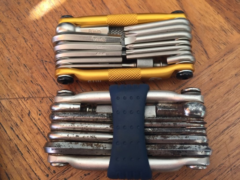 bike multi-tool - our current crankbrothers m19 (top) next to a 10 year old m17...