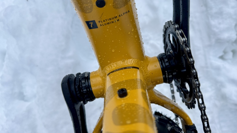 the 100mm bottom bracket shell is threaded and seen here with the...