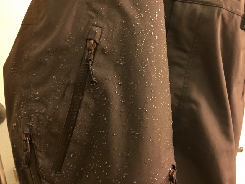 flylow gear baker bib - water simply beads up on the flylow bakers.