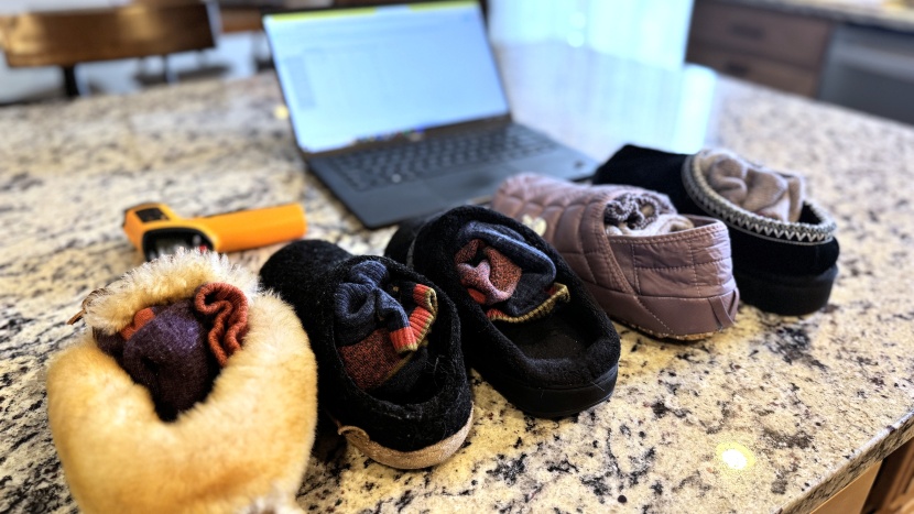slippers womens - a lineup of slippers, ready to test. we used an infrared thermometer...