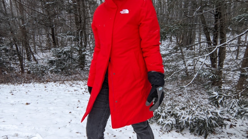 the north face arctic parka - a double zipper makes it easy to move around.