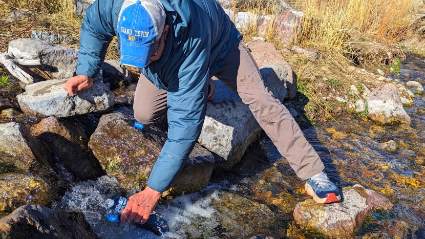 playing a game of twister with stream bank boulders. despite being a...