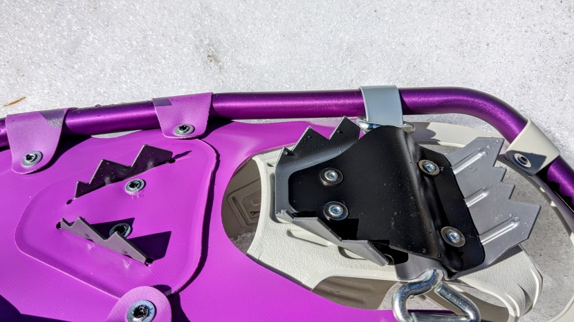 snowshoes womens - look at the bottom of the snowshoe to assess its traction footprint.