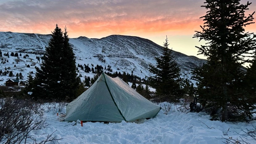 StratoSpire Ultra ultralight tent setup in mountain environment