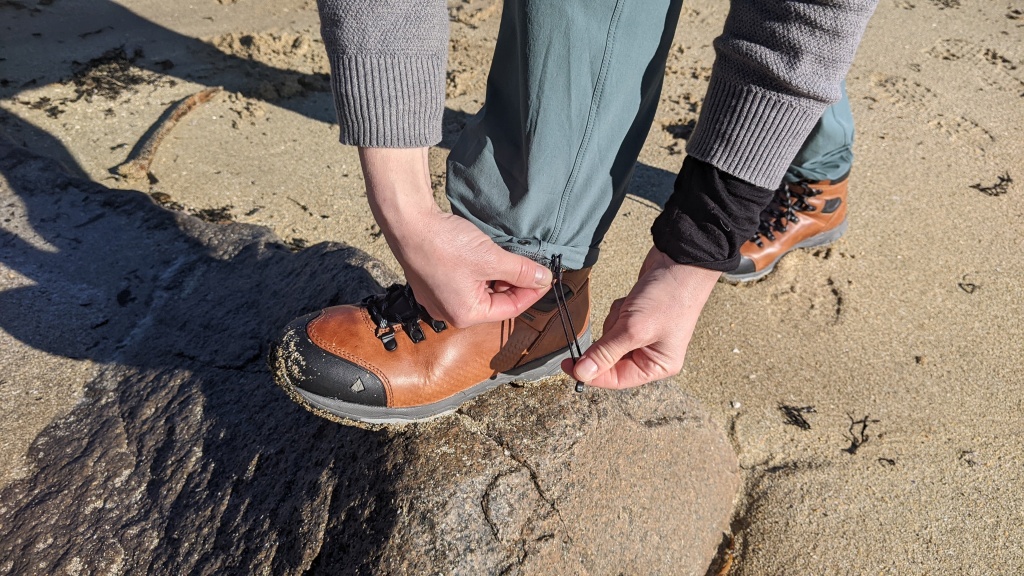 arc'teryx gamma pant for women - cinches at the hems help keep creepy crawlies out.