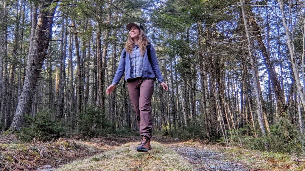 hiking pants women - the face of a hiker emerging from a surprisingly warm spring hike...
