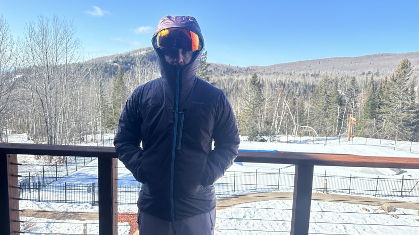 the das light hoody comfortably fits a ski helmet inside its hood.