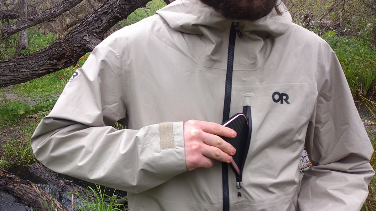 Outdoor Research Foray Super Stretch Review (A decently sized chest pocket keeps items dry and easily accessible.)