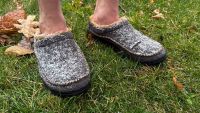 These synthetic slippers won't be damaged when getting a little snow...