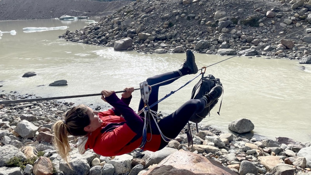 climbing harness womens - hanging in the addax while crossing the tyrolean into the torre...