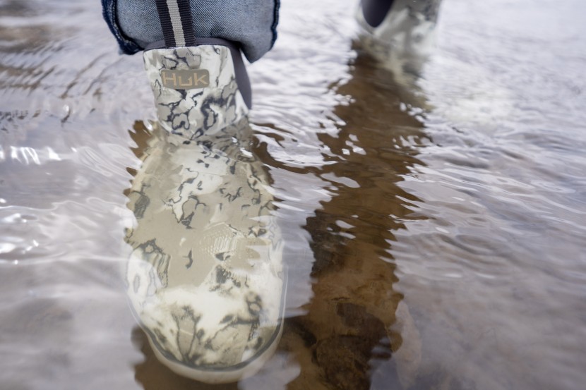 huk rogue wave - this water is almost too deep for the huk boots, but they still kept...