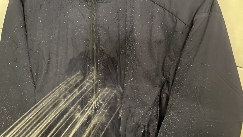 insulated jacket - we sprayed each jacket with water to gauge how well they would hold...