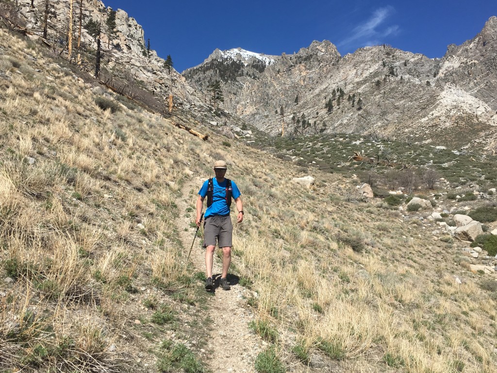 hiking shoes men - descending the loose scree of baxter pass in the sierra nevada, the...