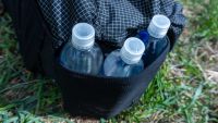 The bottom stash pocket can fit three, one-liter smartwater bottles.