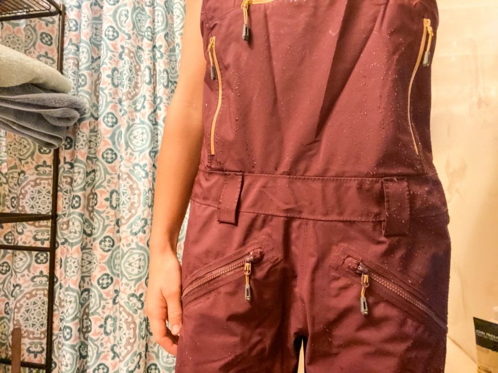 ski pants womens - yes, we hopped in the shower to test the waterproofing of each pant...