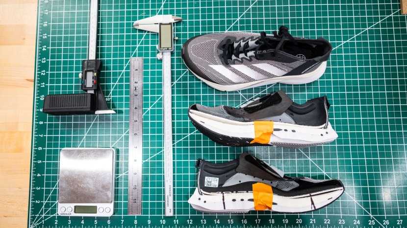we cut each shoe model in half and take precise measurements to add...