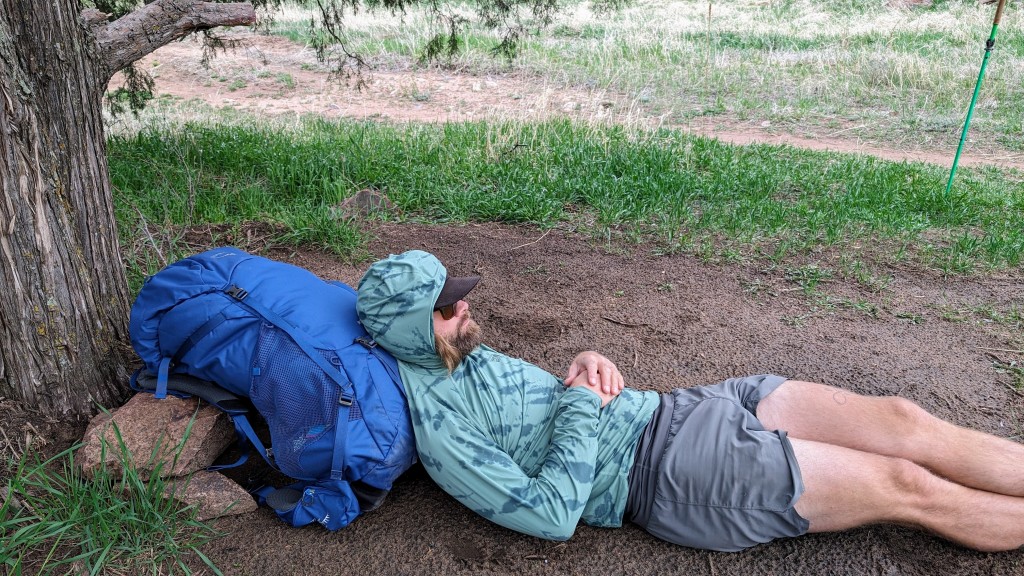 osprey rook 65l - using the osprey rook as a pillow while taking a break during a long...