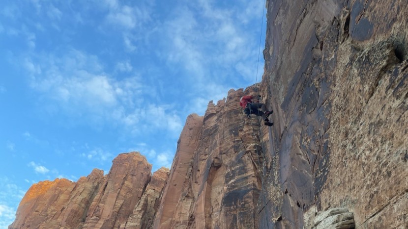 aider - jugging up a new route on mount kinesava in zion with the black...