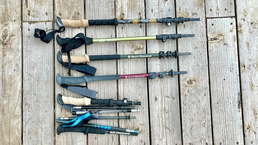 trekking poles - foldable poles (bottom) pack way smaller than telescoping poles...