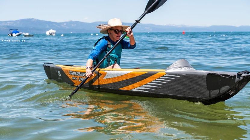inflatable kayak - though the bow of the tomahawk is pointed, it mostly rides high out...