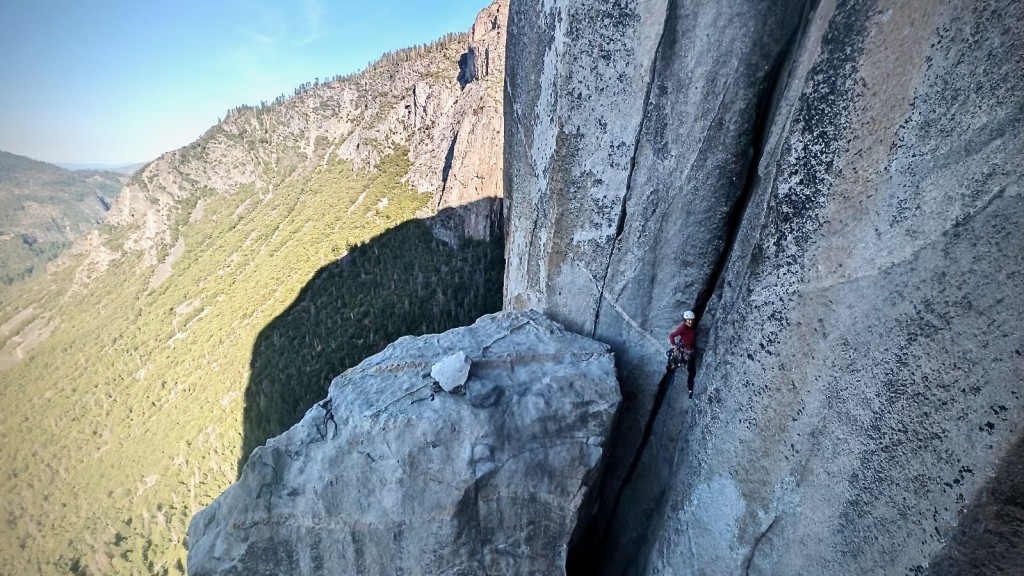 big wall harness - free climbing the chimney and off-width pitch above the alcove was...